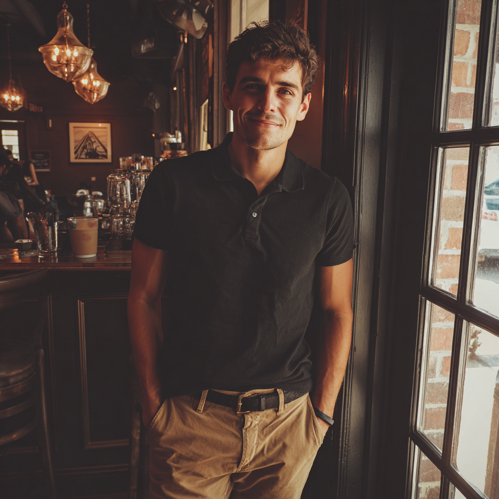 A smiling man standing in a coffee shop | Source: Midjourney