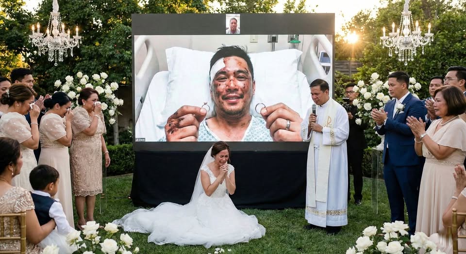 Có thể là hình ảnh về đám cưới, cái bục và văn bản