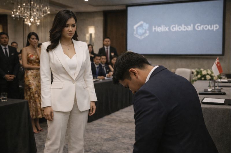 Có thể là hình ảnh về một hoặc nhiều người, bộ vét và văn bản cho biết 'Helix Global Group'