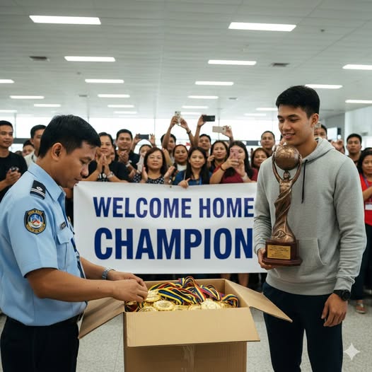 Có thể là hình ảnh về văn bản cho biết 'WELCOME HOME CHAMPION'
