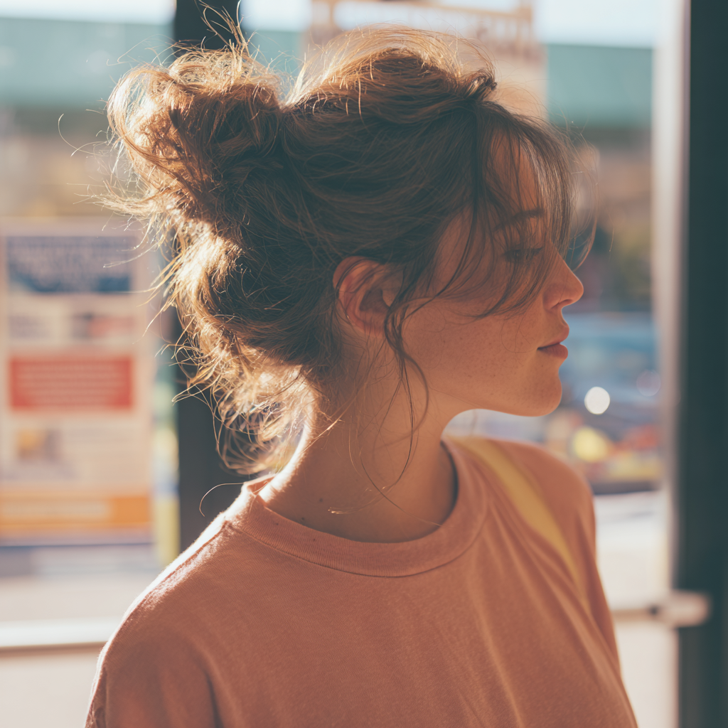A woman standing at the entrance of a grocery store | Source: Midjourney