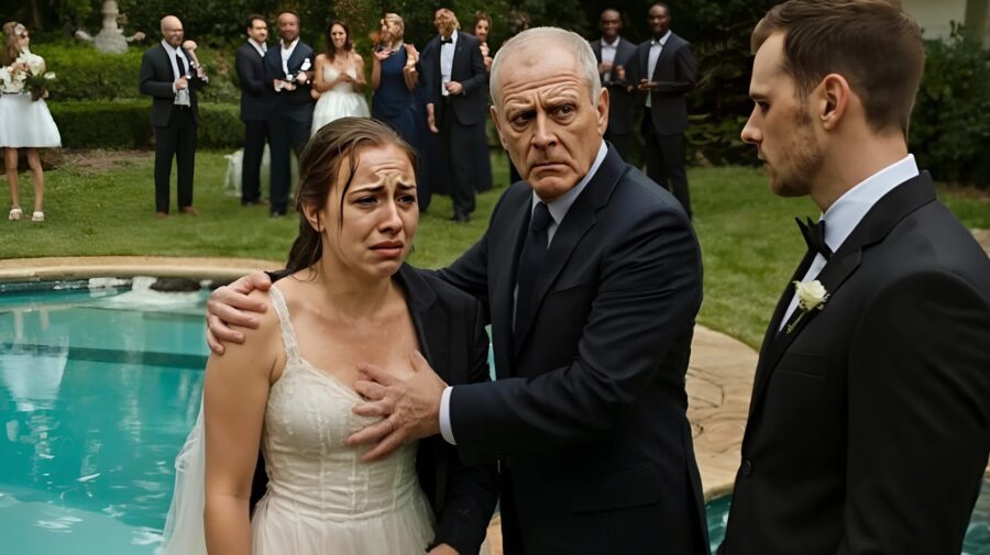 My husband pushed me into the pool on our wedding day, and what my father did stunned everyone